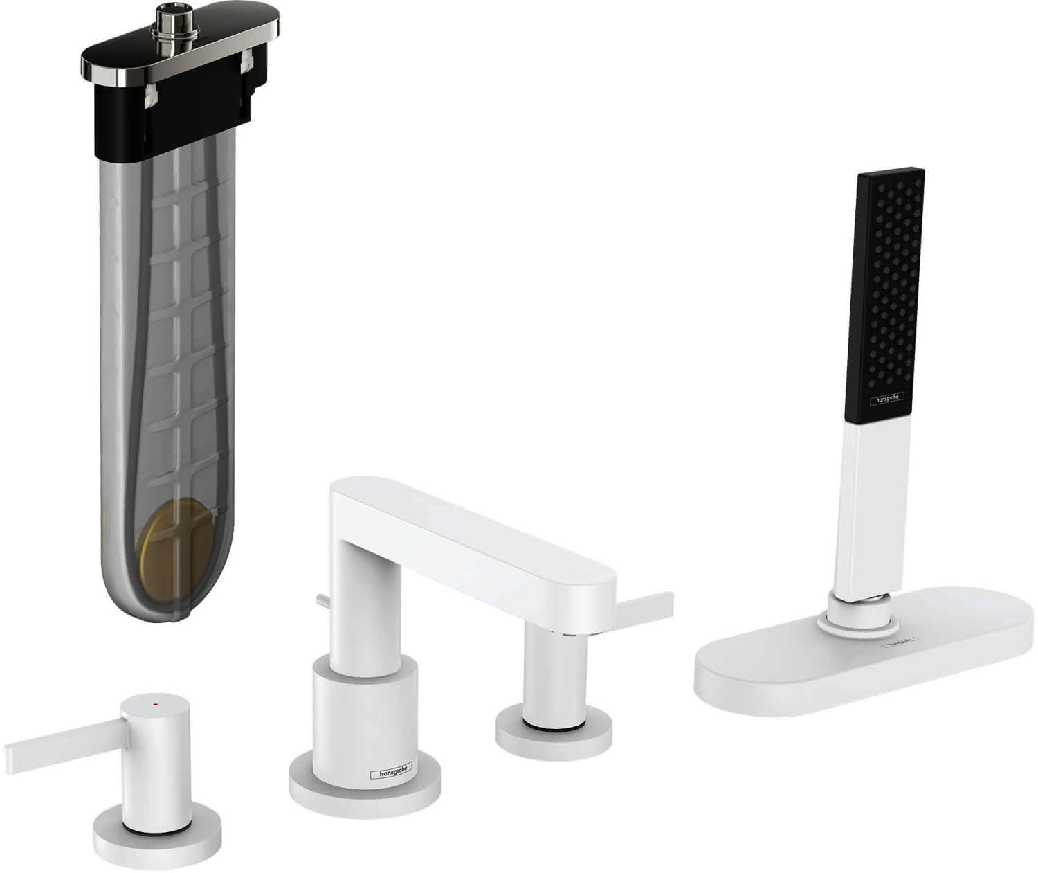 Hansgrohe 4-Loch Wannenarmatur Finoris F-Set Wannenrandmontage mit sBox mattweiss