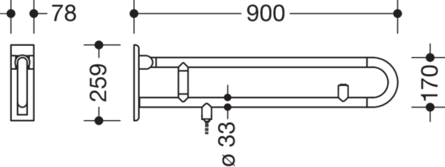 HEWI Stützklappgriff drehb. Ser 801, WC-Spülung, L:900mm reinweiß