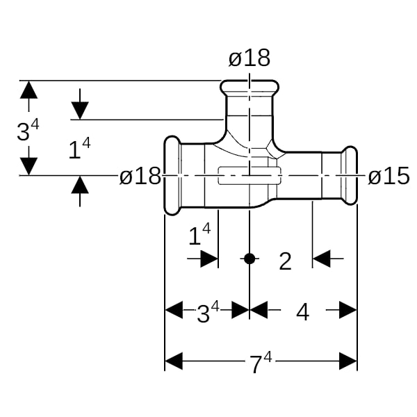 Geberit Mapress T-Stück reduziert Ms d18-18-15