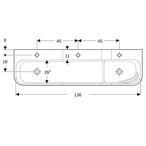 Geberit Bambini Spiel/Waschlandschaft B:140cm 3 Waschpl., tieferes B li, 3 Hl., weiß