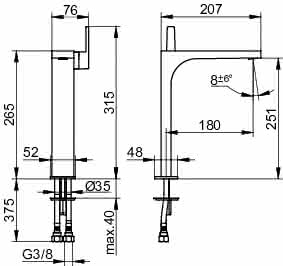 KEUCO EHM-WT-Mischer 250 Edtion 11 51102, ohne Ablaufgrt., verchromt