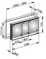 KEUCO SPS R. Lumos 14316, mit Ablagef., Einbau, silb-elox., 1400x735x165mm