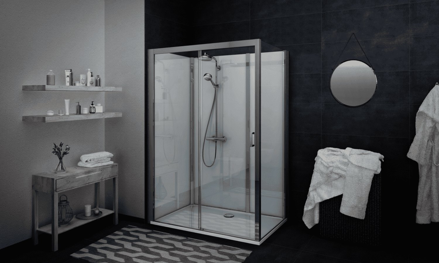 Roth Komplettdusche Vinata Spirit Eck Hoch weiß 1160x877 ESG Flow
