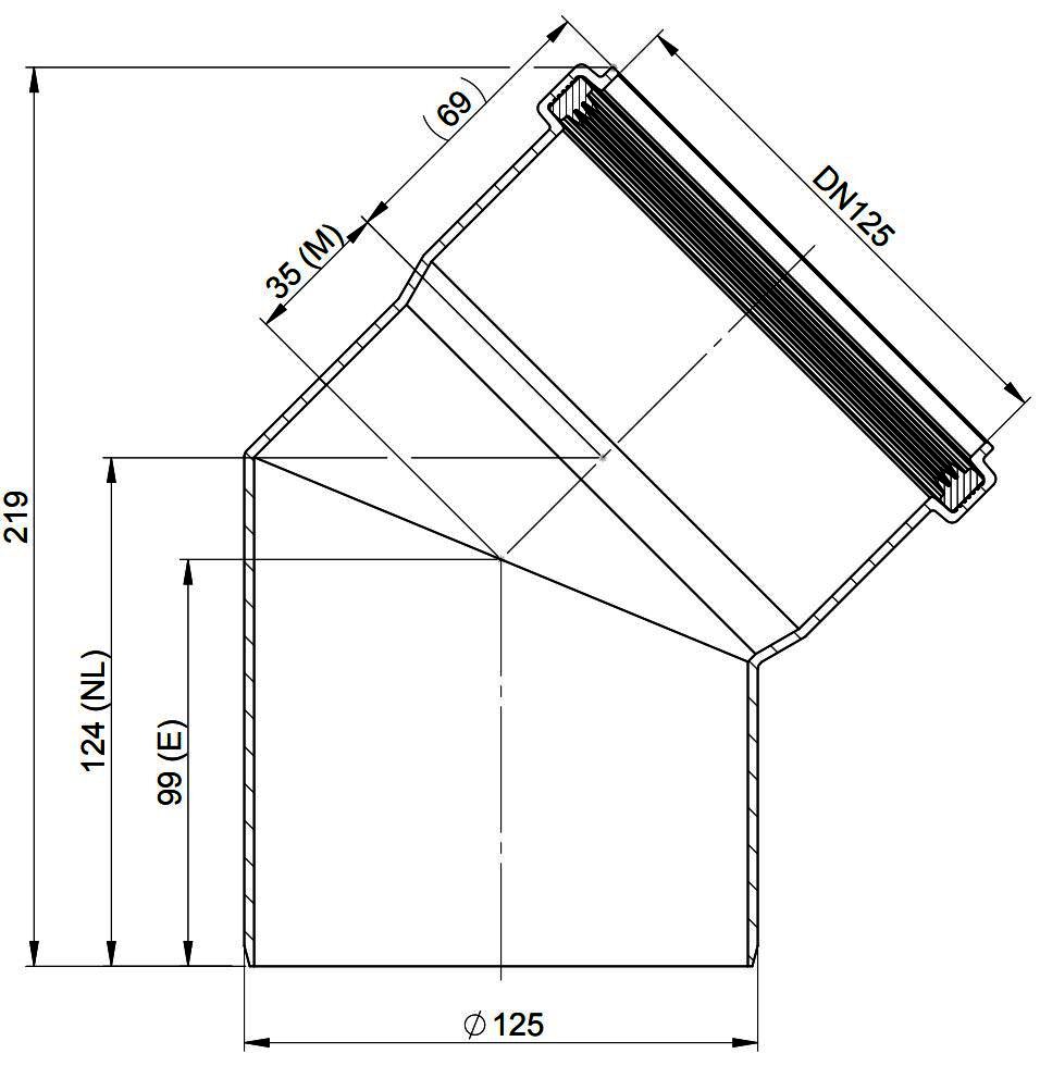 MHG Bogen 45Grad DN 125 für Abgasleitung Atec