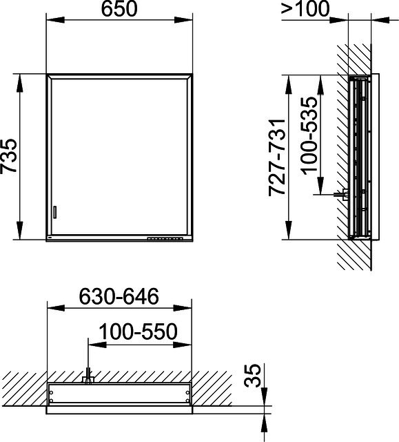 KEUCO SPS R. Lumos 14331, o. Ablagef. EB Ans.r. 650x735x130mm si-elox.