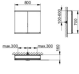 KEUCO Royal Modular 2.0 SPS, bel. 80021, Vorb,1Steckd/USB,sb-elox,800x700x160mm