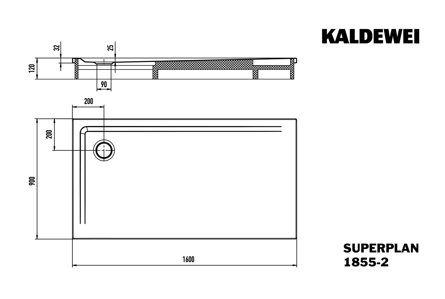 KA DW SUPERPLAN mit Wannenträger Mod. 1855-2,900x1600mm,alpinweiß,SEC,m. WT