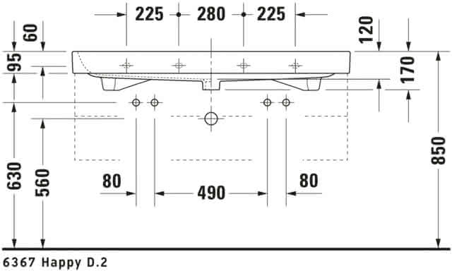 DU Möbelwaschtisch Happy D.2 1200 mm m.ÜL, m.HLB, 2 HL, 1 Becken, weiß