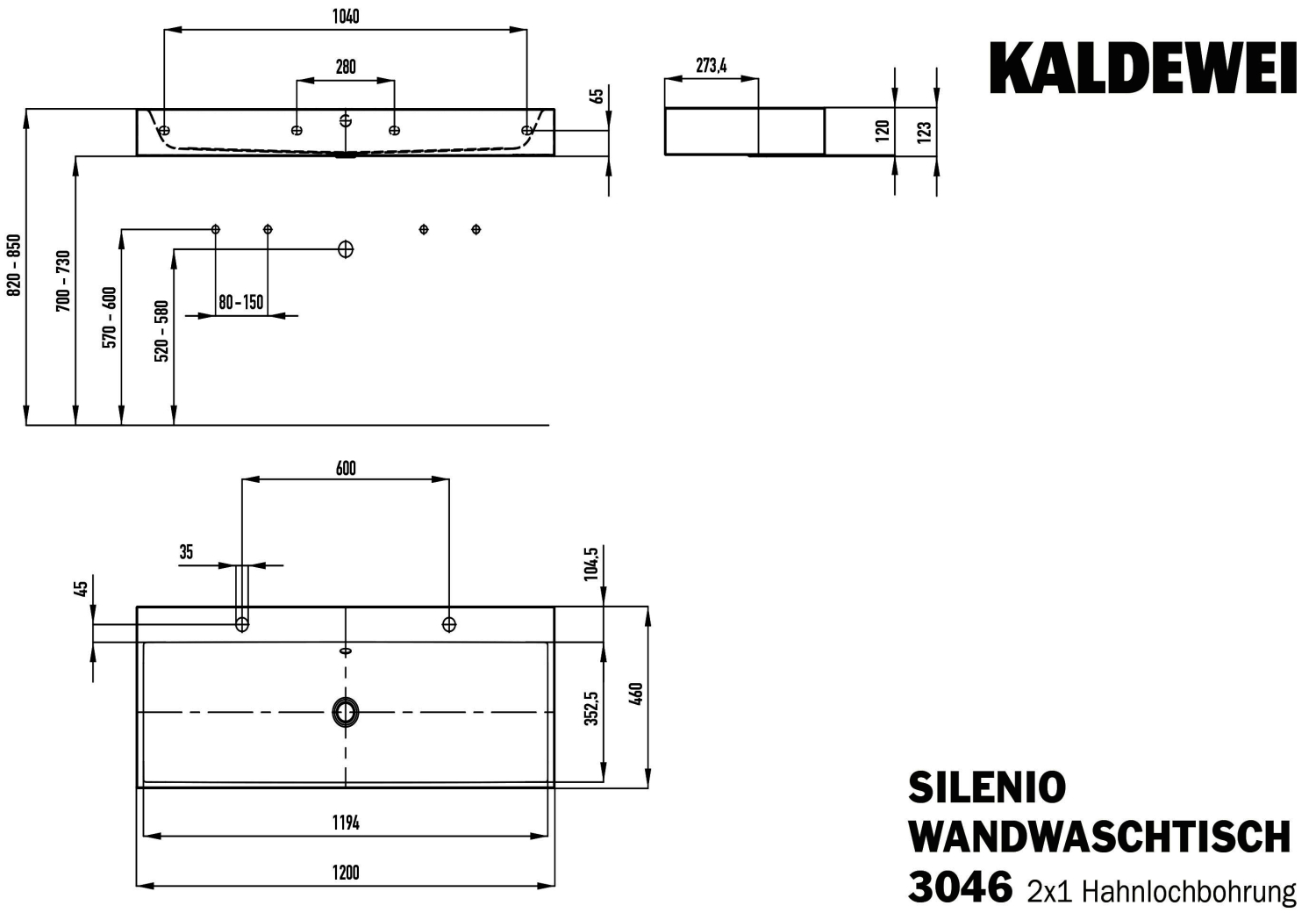 KA WB SILENIO Mod.3046-D,1200x460mm,man, PEFF,AD,m. 2x1HL,mÜL,chr