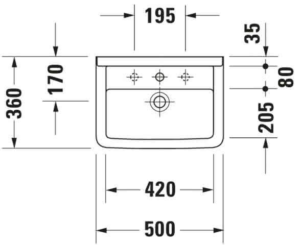 DU Waschtisch Starck 3 500 mm mit ÜL, mit HLB, 1 HL, weiß