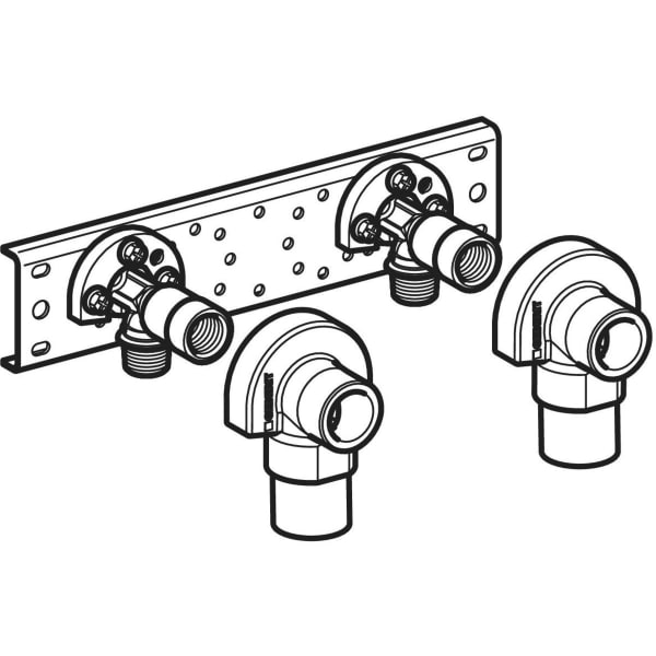 Geberit Anschlusswinkel 90Gr mit AG MF vormont. 2fach, Rg R1/2-Rp1/2 AD=10cm