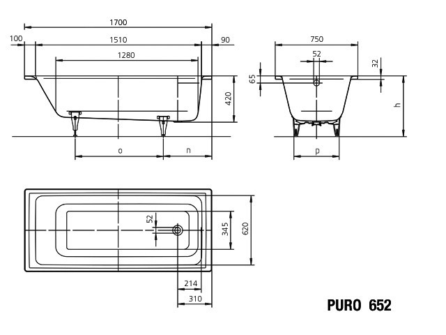 KA BW PURO Mod.652,1700x750mm,pergamon, Perl-Effekt
