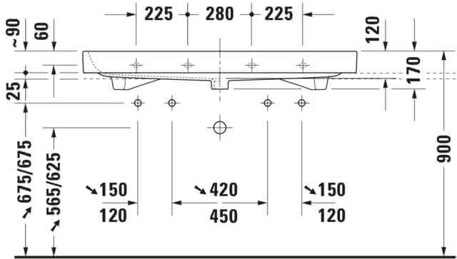 DU Möbelwaschtisch Happy D.2 1200 mm m.ÜL,m.HLB,2HL,1 Becken,geschl.,weiß