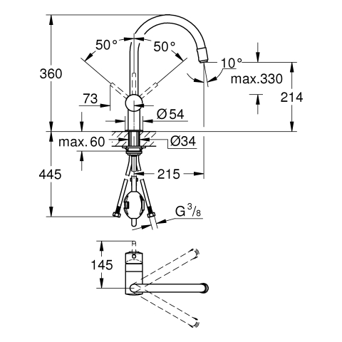 GROHE EH-Spültischbatterie Minta 32918 DN15 Mousseurauslauf chrom