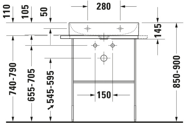 DU Waschtisch DuraSquare 600mm o. ÜL, m. HLB, o. HL, weiß