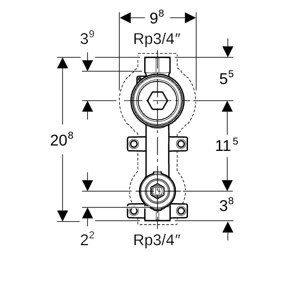 Geberit Wasserzählerstrecke mit UP-Kugelhahn Rp3/4"