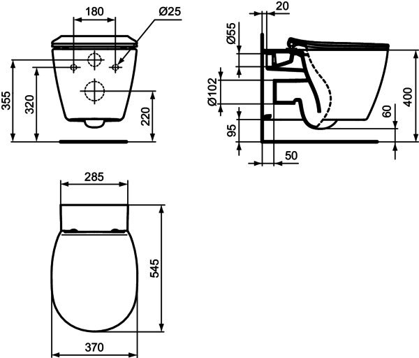 IS Wand-T-WC Connect, AquaBlade, unsichtbare Bef., 365x545x340mm, Weiß