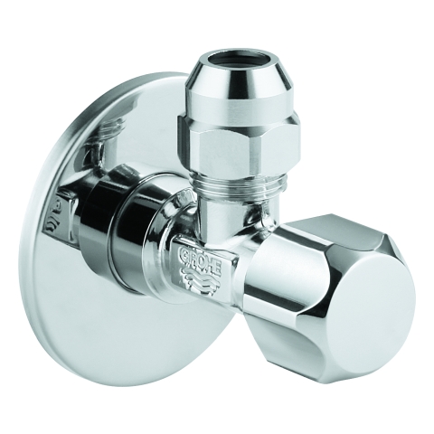GROHE Eckventil 22018 1/2x3/8'' mit Quetschverschraubung 10mm Rosette chrom GROHE Eckventil 22018 1/2x3/8'' mit Quetschverschraubung 10mm Rosette chrom