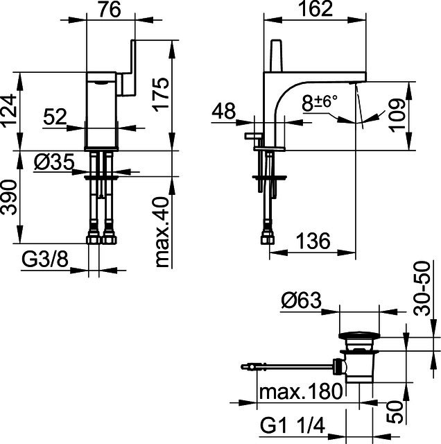 KEUCO EHM-WT-Mischer 110 E11 51104, m. Ablaufgrt., sw-matt