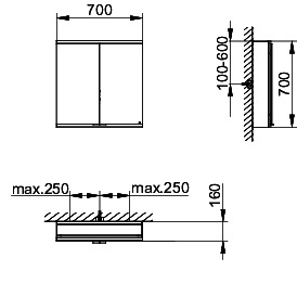 KEUCO Royal Modular 2.0 SPS, bel. 80021, Vorb,2Steckd,sb-elox,700x700x160mm