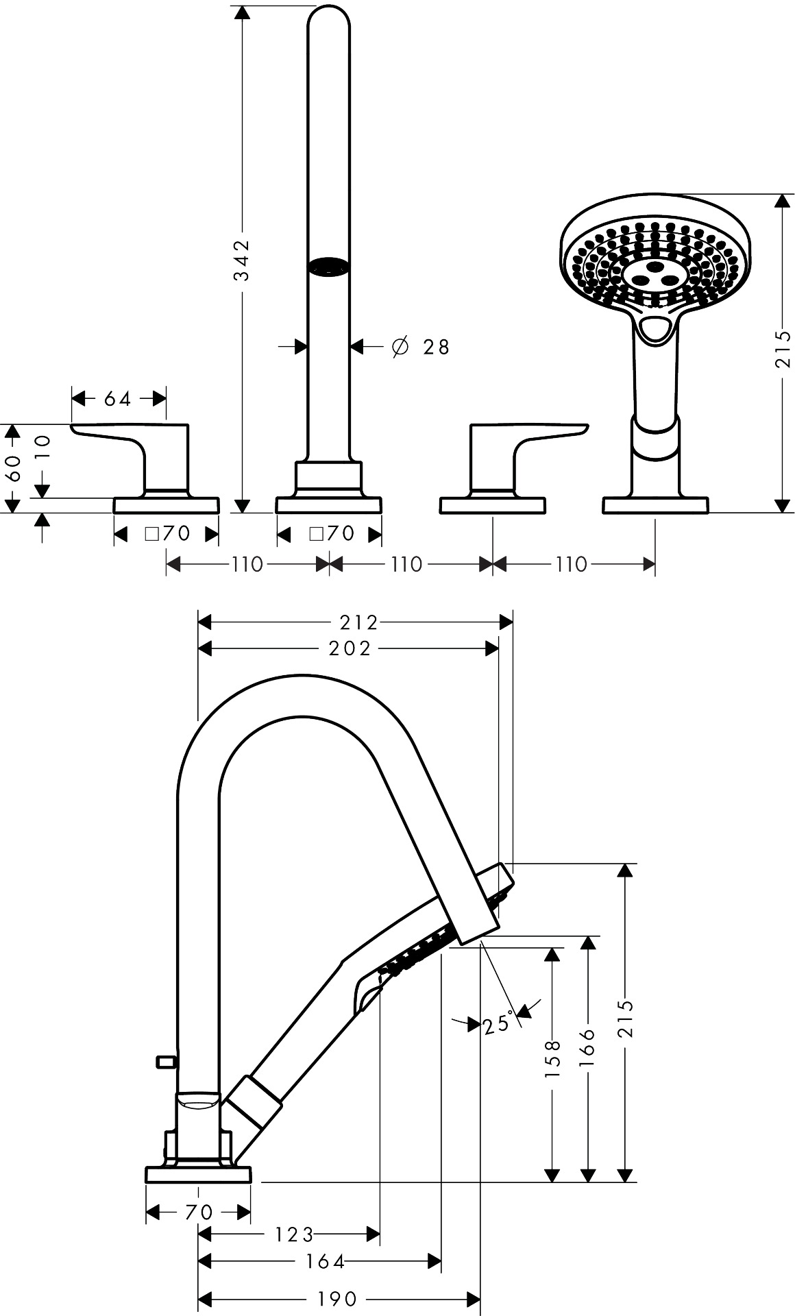 Hansgrohe 4-Loch Wannenarmatur Axor Citterio M F-Set f.Fliesenrand chrom mit Hebelgriff