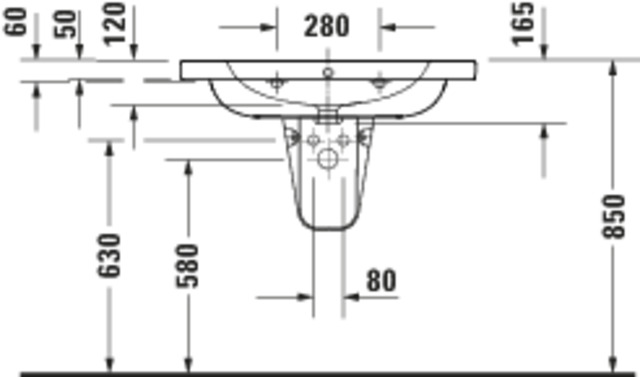 DU D-Code 2.0 Waschtisch 800mm m. ÜL, 1 Hahnloch, Weiß