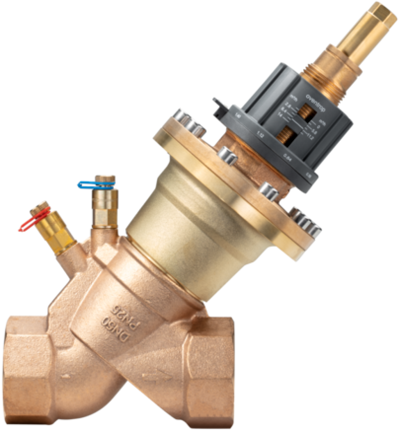OVENTROP-Regulierventil "Cocon QTR", mit Messventilen,DN40,Rp1 1/2IG,1500-7500l/h