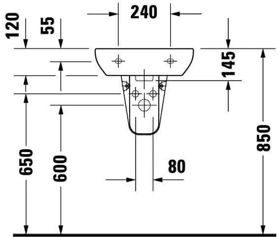 DU Handwaschbecken D-Code 450 mm mit ÜL, mit HLB, 1 HL, weiß