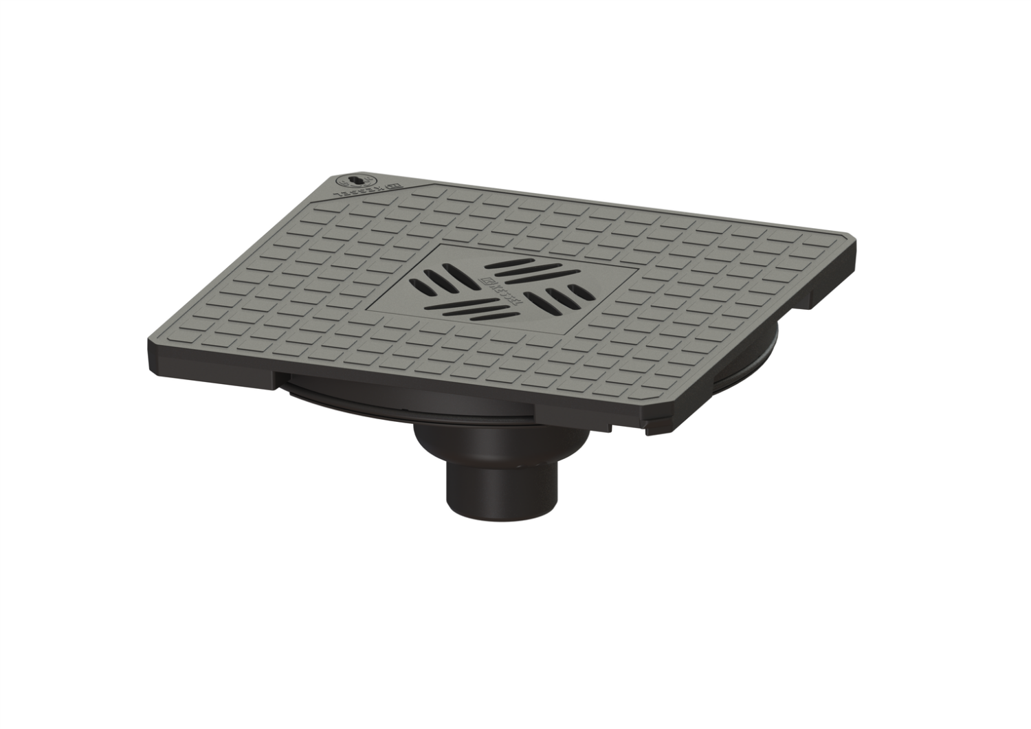 KESSEL-Abdeckplatte 366 x 366 mm mit Ablaufkörper hoch, 50 mm GV, schwarz