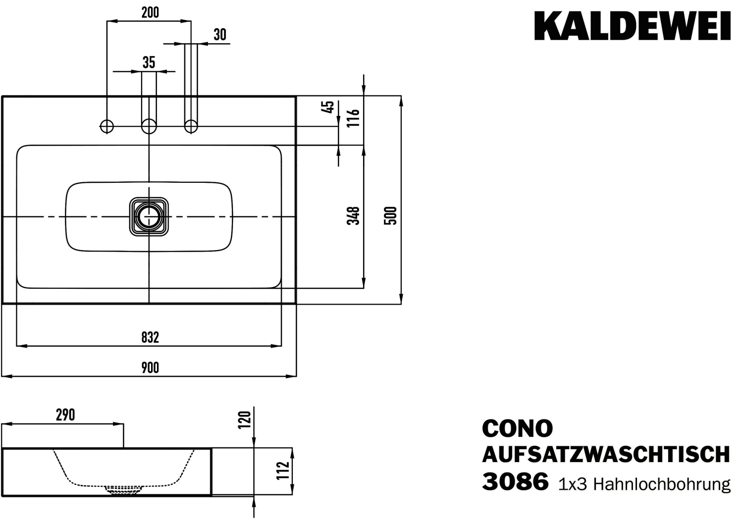 KA WB CONO Mod.3086,900x500mm,alpwe,PEFF ,AD,m. 3HL,oÜL