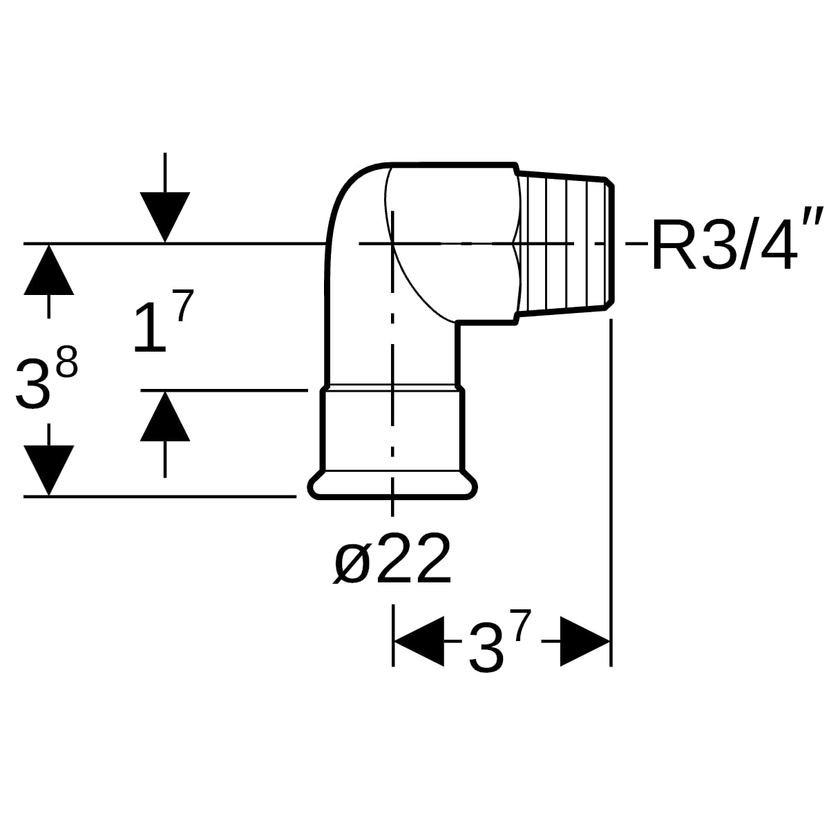 Geberit Mapress Kupfer Übergangswinkel 90Gr mit AG (Gas) Ms Gas d22-R3/4