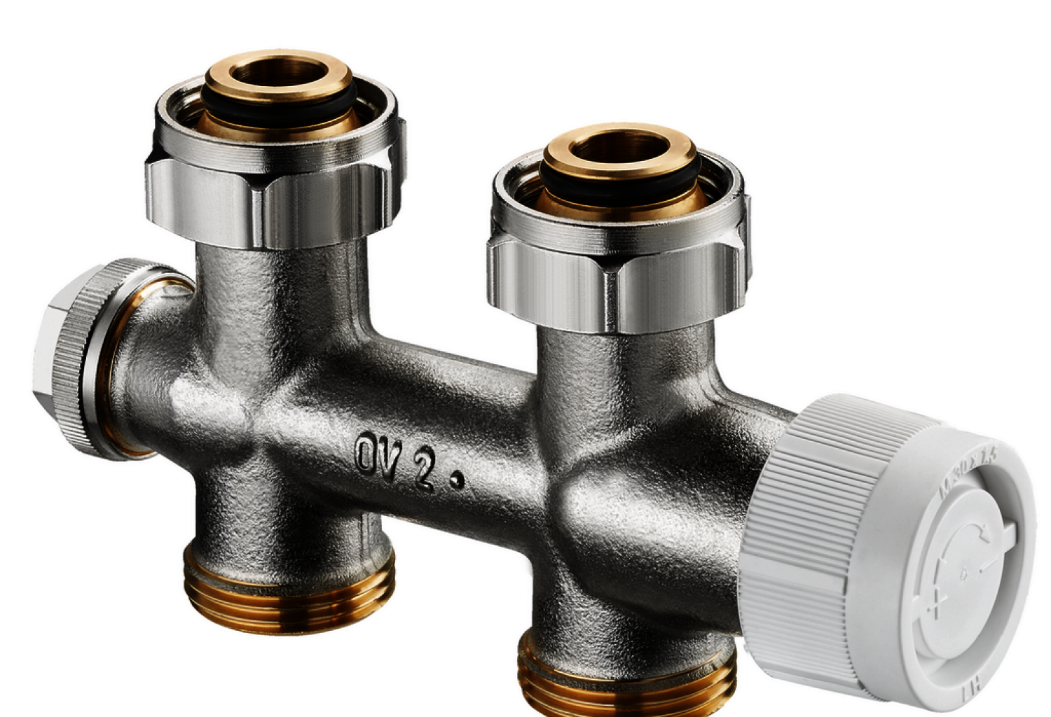 OVENTROP-Anschlussarmatur "Multiblock T" 3/4"ÜM x 3/4"AG, 2-Rohr, Messing, Dg