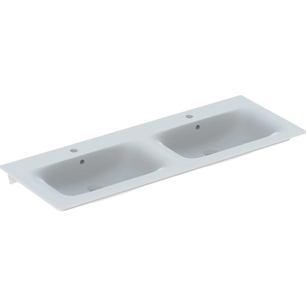 Geberit Renova Plan Doppelmöbelwaschtisch 130x48cm, m. Hl., m. Ül., weiß, KeraTect