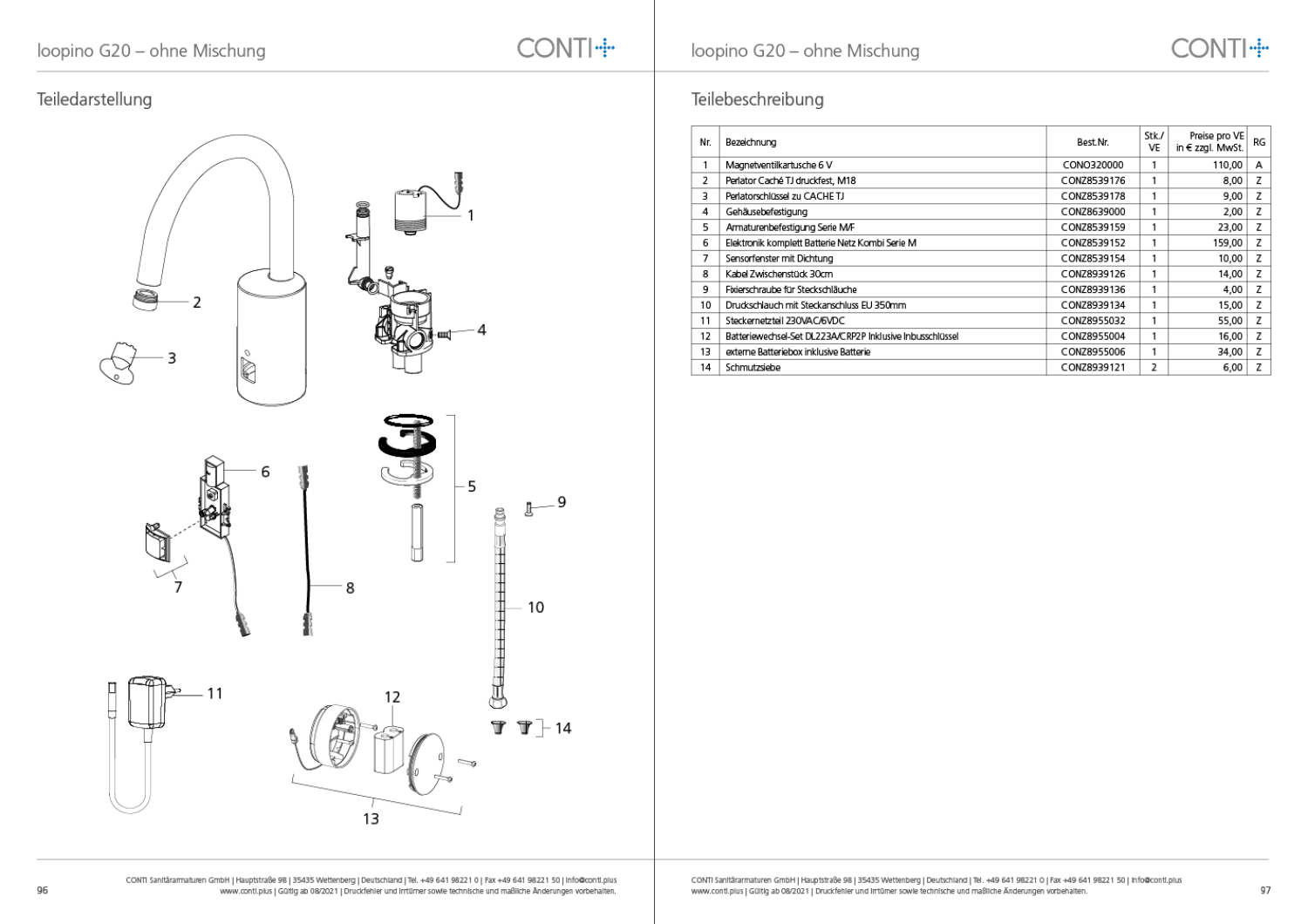 CONTI+ loopino el. IR Standarm. Batt. o.Misch. Chrom o.Ablg. Click G20