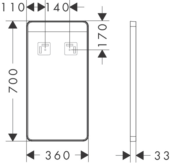 Hansgrohe Spiegel Xarita Lite Q 360/30  m.hor.LED Beleuchtung Wandschalter MSW