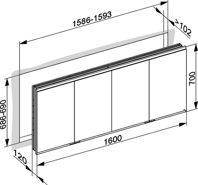 KEUCO Royal Modular 2.0 SPS, bel. 80041, Einb,4Steckd,sb-elox,1600x900x120mm
