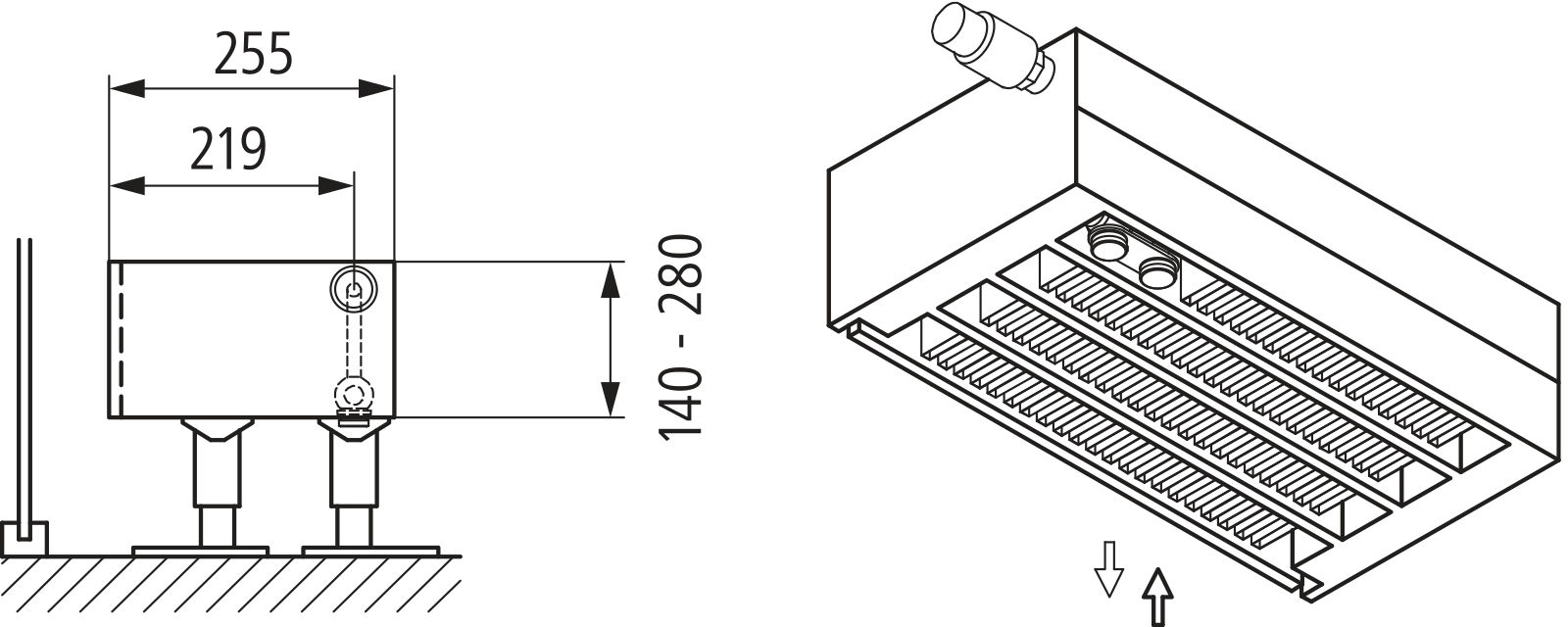 Kermi V-Kon S Typ44 280x255x2600mm QN5634,RAL9016,6 bar,o.Abd.,Vent.re