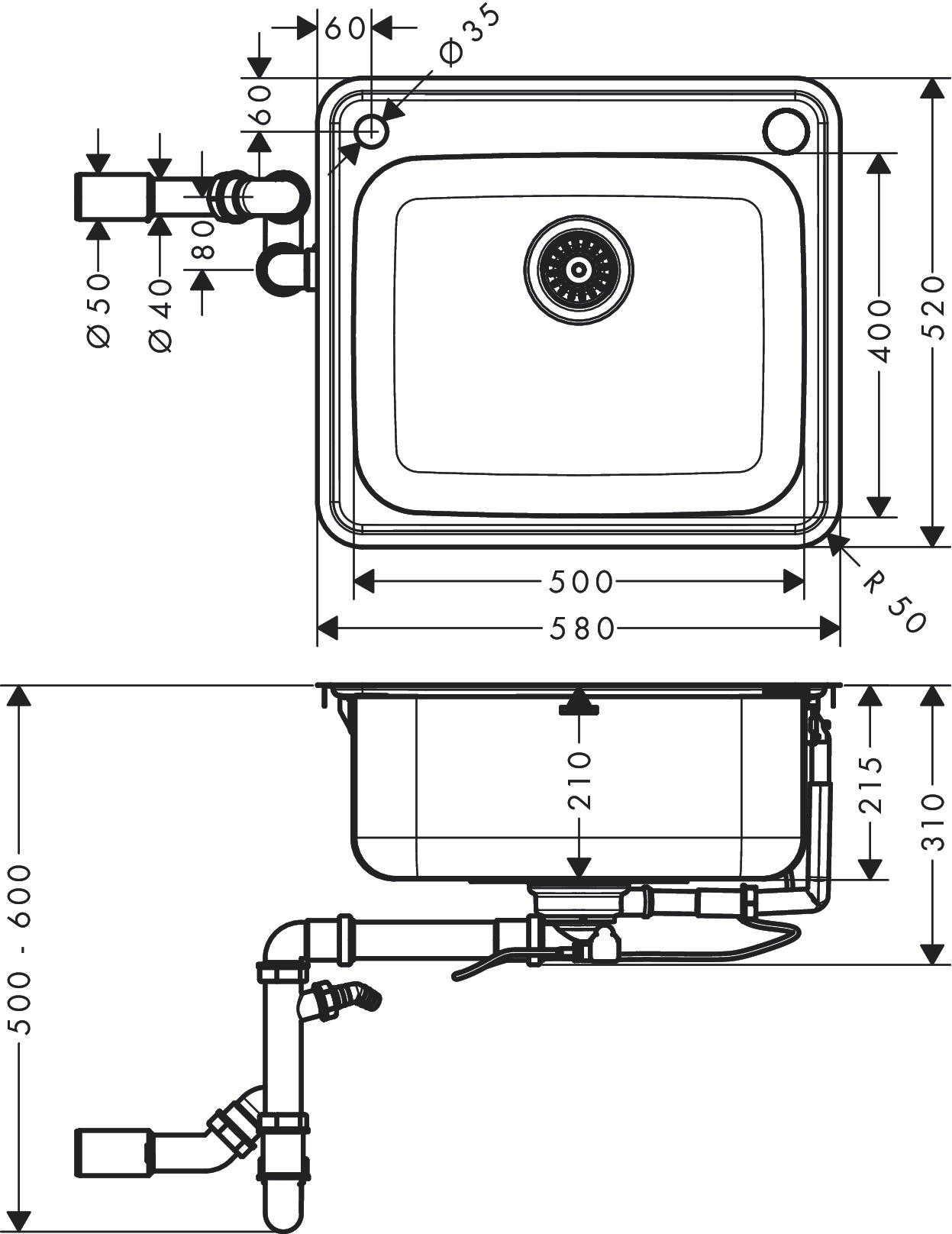 Hansgrohe Einbauspüle 500  S412-F500