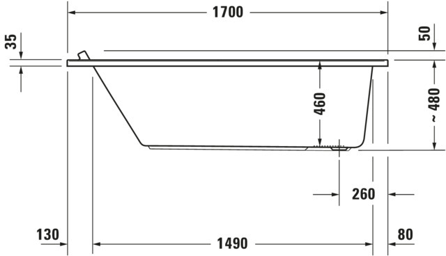 DU Starck Badewanne 1700x900 Einbau Rückenschr.1 Variabel, Weiß