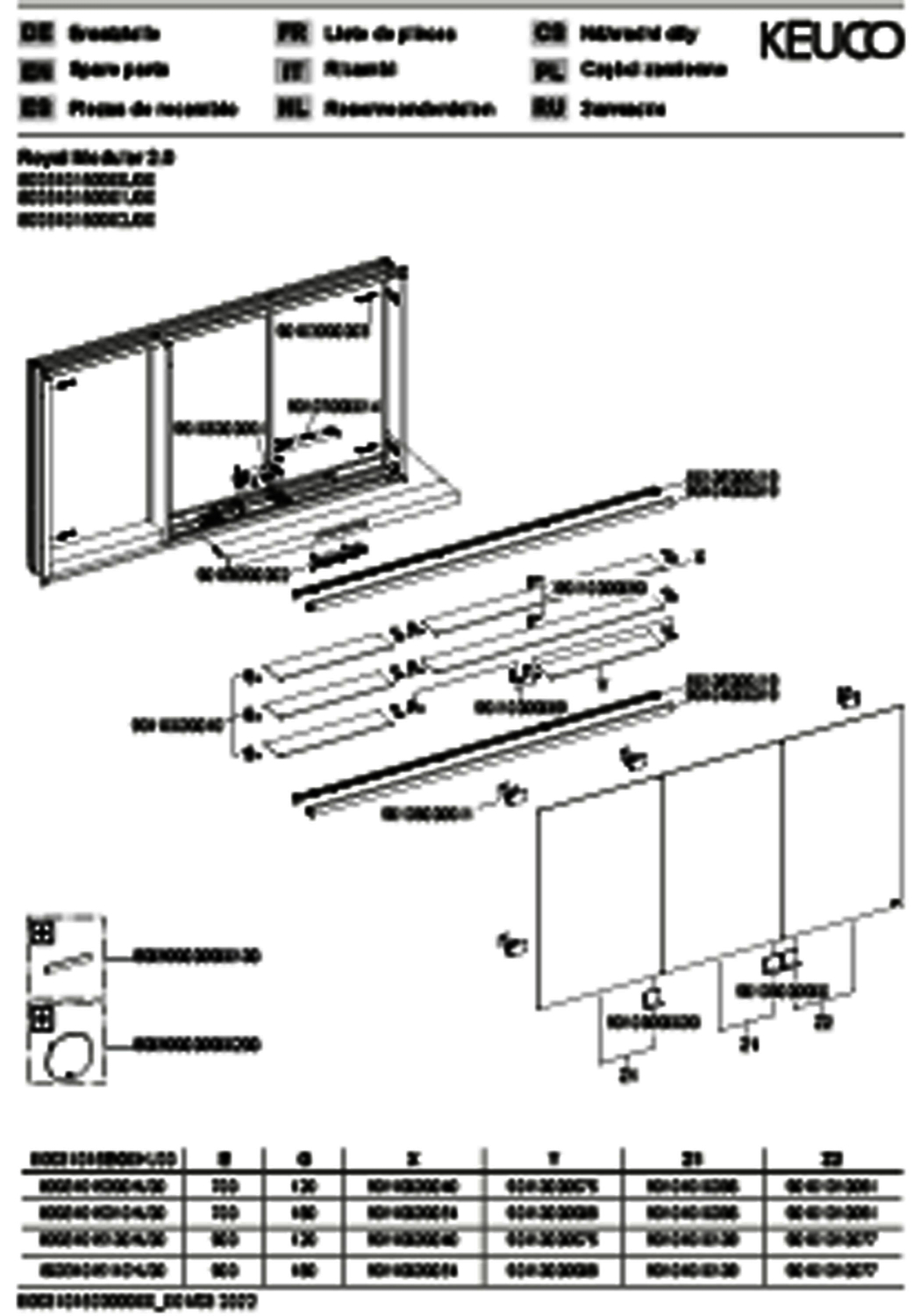 KEUCO Royal Modular 2.0 SPS, bel. 80031, Einb,2Steckd,sb-elox,1500x700x160mm