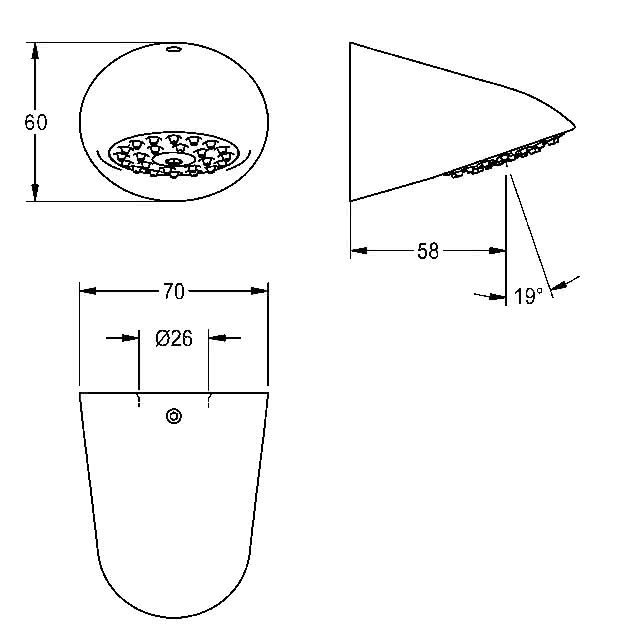 AR Duschkopf, AQUAJET-Slimline, für Stutzen 26 mm, Strahlboden