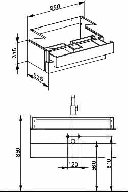 KE WT-Unterbau Edition 300 30384, 2 Auszüge, weiß Hochgl/weiß Hochgl