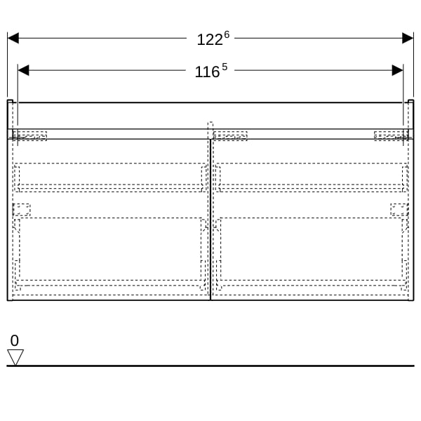 Geberit Renova Plan US f. DWT m. 2 Schubladen 122,6x60,6x44,6cm, Nussbaum hickory hell