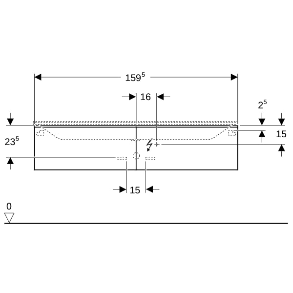 Geberit Xeno2 Unterschrank f. WT aus VARICOR mit zwei Hl., 159,5x35x47,3cm, weiß