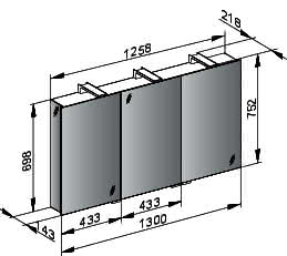 KE Spiegelschrank Royal Universe 12705, 3-trg., sil-elox., 1300x752 mm