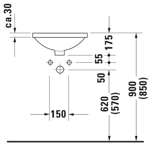 Duravit Einbauwaschtisch Architec 400 mm EB v.u.,m.ÜL,o.HLB,u.glasiert,weiß