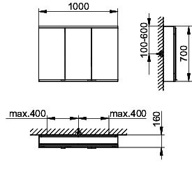 KEUCO Royal Modular 2.0 SPS, unbel. 80030, Vorb,2Steckd,sb-elox,1000x700x160mm