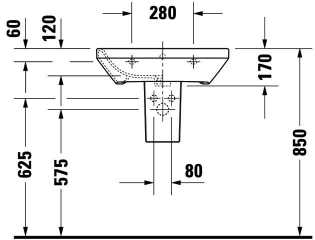 DU Waschtisch DuraStyle 600 mm mit ÜL, mit HLB, 1 HL, weiß