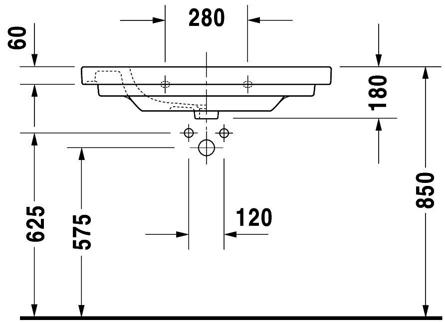 DU Möbelwaschtisch D-Code Med 850 mm ohne ÜL, mit HLB, 1 HL, weiß