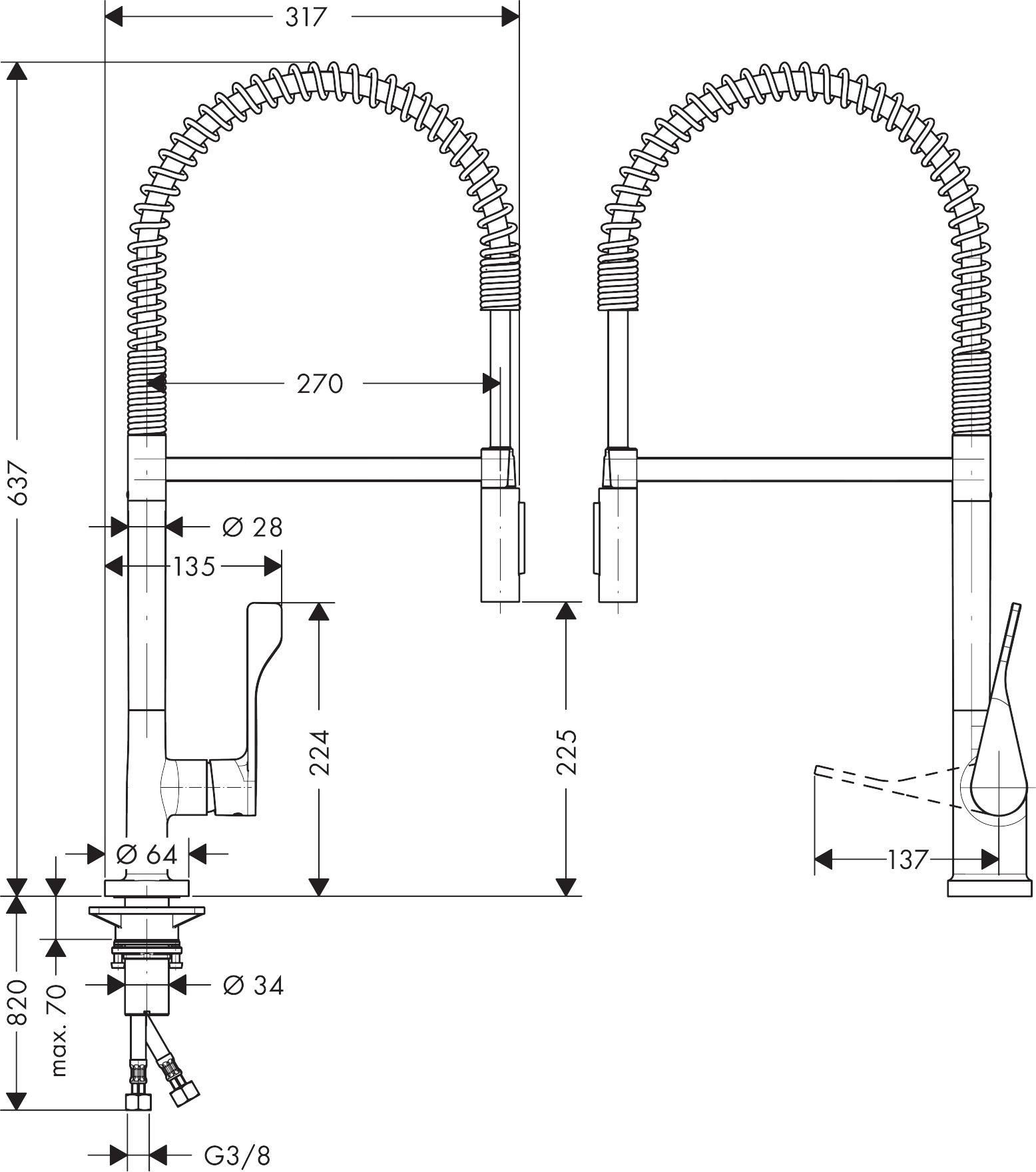 Hansgrohe Spültischmischer Axor Citterio Semi-Pro chrom